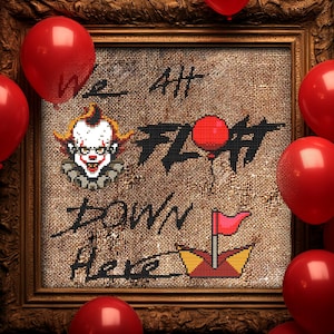 Killer Clown Cross Stitch Pattern Witchy  Horror Movie Spooky Gift for Halloween Xstitch Modern Dark Humor Sarcastic Snarky Funny PDF Chart