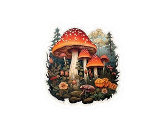 Enchanted Mushroom Forest Vinyl Decal, Magical Woodland Sticker, Cottagecore Mushroom, Waterproof Nature Decal for Laptops, Cars and cups,