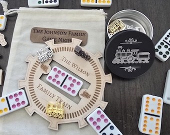 Engraved Wood Domino Hub – Custom Mexican Train Centerpiece & full game set