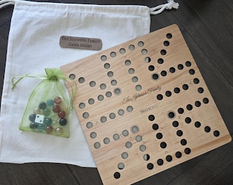 Personalized Wahoo Board Game, Travel Size Aggravation Marble Game, Custom Family Name, 11x11 Maple Wood, Fast Track Game Night Gift