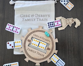 Custom Mexican Train Hub for 10 Players – Engraved Game Piece with Community Train | Family Domino Game | Game Night Gift Friends Fun games.