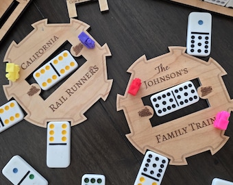 Personalized Mexican Train Hub Set 8 player: Wooden Domino Organizer, Game Night Gift. Family games, dominoes, custom games, custom gift