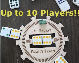 Personalized Mexican Train Domino Hub: Wood Game Night Set, Custom Engraved