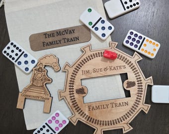 Niestandardowa piasta Domino do meksykańskiego pociągu – grawerowany drewniany element centralny dla 10 graczy, prezent na rodzinny wieczór gier, prezent świąteczny