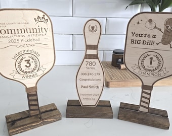 You're a Big Dill! Pickleball or Bowling & Custom Tournament Trophy Award Wood Crafted, Personalized Engraving Pickleball Bowling