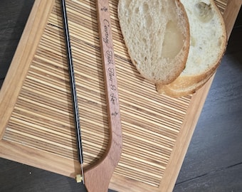 Custom Engraved Sourdough Knife – Handmade Wood Handle, Serrated Bread Cutter