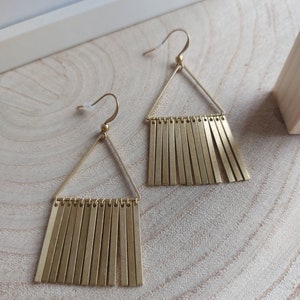 Gold plated brass triangular bars dangling earrings