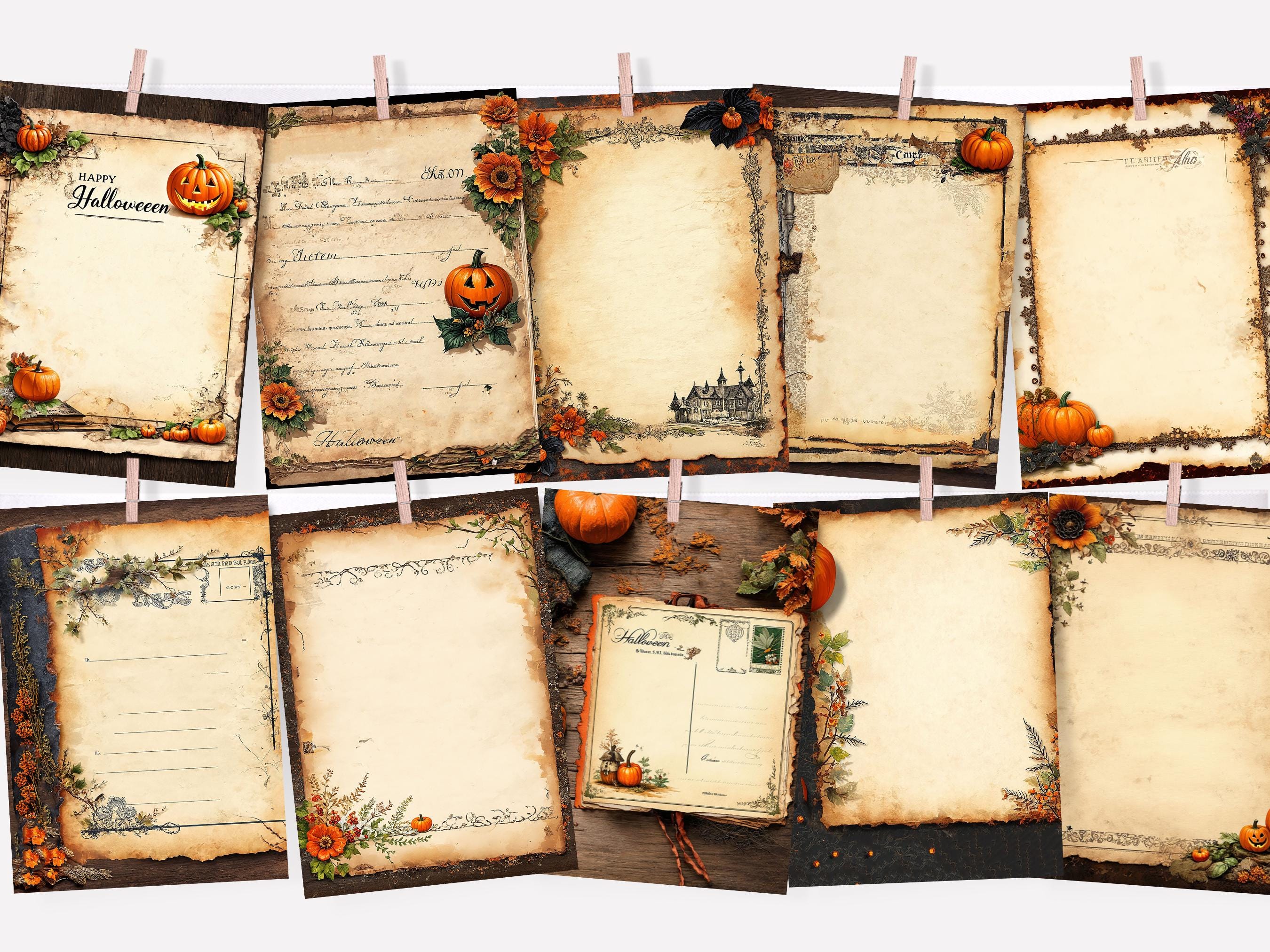 Vintage Halloween Digital Paper Pack | Torn Paper, Dried Flowers ...
