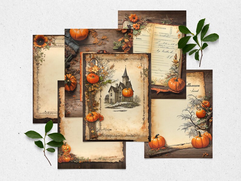 Vintage Halloween Digital Paper Pack | Torn Paper, Dried Flowers ...
