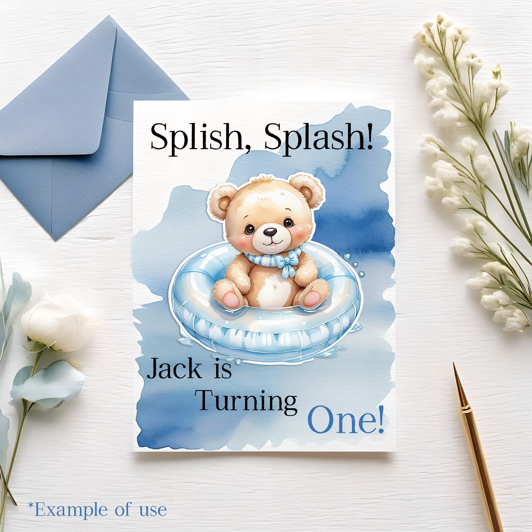Adorable Teddy Bear at the Beach Clipart Set Baby Boy Blue Digital