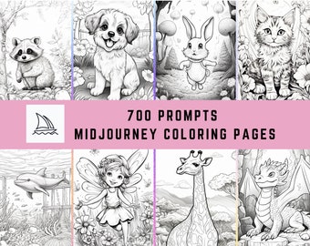 700+ PROMPTS MIDJOURNEY coloring pages, instant download, for kids and adults