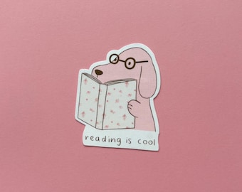 Pegatina de vinilo de perro lector: calcomanía impermeable dibujada a mano
