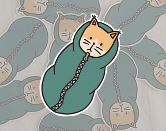 Cat In Sleeping Bag Vinyl Waterproof Sticker | Cat Vinyl Sticker | Waterproof Sticker for Laptops, Water Bottles, and Notebooks