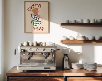 Retro Cuppa Tea Kitchen Print, Colourful British Art (Unframed Giclée Paper Poster)