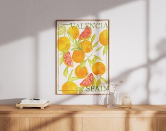 Valencia-sinaasappelprint, keukendecor Spanje, Giclée Citrus Art
