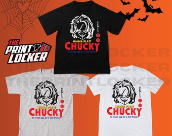 Halloween Tshirt/Crewneck, Chucky sweatshirt, Good Guys, Wanna Play, Chucky the doll