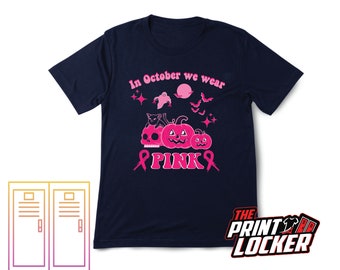 Brustkrebs-Bewusstseins-Shirt, Kampf-Krebs, rosa Band, Oktober, rosafarbenes Shirt, Im Oktober tragen wir rosa, Halloween-Brustkrebs-Shirt
