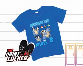P0ke custom Birthday shirt, Birthday boy, Birthday Girl, pocket monsters, 8-Bit, water type