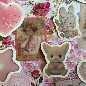 20-delige mini-junkjournaal-mysterie-grijptas - stickers - vintage - ephemera - papier - kladjes - journaling - scrapbooking - stickers (ROZE)