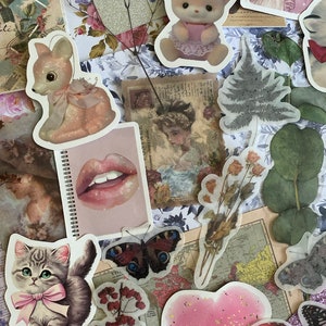 30-delige mini-junkjournaal-mystery grabbelton - stickers - vintage - ephemera - papier - kladjes - journaling - scrapbooking - stickers