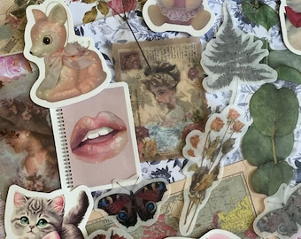 30pc Mini Junk Journal Mystery Grab Bag  - stickers - vintage - ephemera - paper - scraps - journaling - scrapbooking - decals