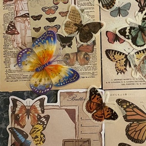 Mini sac mystère 20 pièces pour journal indésirable - autocollants - vintage - éphémères - papier - chutes - journalisation - scrapbooking - décalcomanies (PAPILLONS)