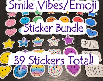 Emoji Sticker Bundle: 39 Smile Stickers, Water Bottle Stickers, Teacher Student Gifts.