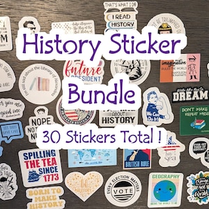 History Sticker Bundle (30 Stickers Laminated for Scratch and Water Resistance, Longest Side 2in), Teachers/Student Sticker Gifts.