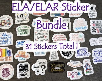 English/Reading Sticker Bundle-31 Stickers Laminated for Scratch and Water Resistance, Longest Side 2in-Teachers/Student Sticker Gifts.