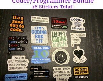 Coding Sticker Bundle, Computer Science Teacher Student Gifts (16 Stickers).