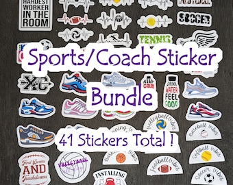 Sports Coach Sticker Bundle: Football, Volleyball, Track, Tennis, Soccer, Softball, and Baseball (41 Stickers)