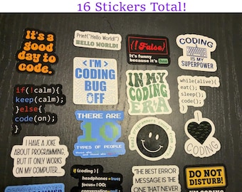 Coding Sticker Bundle, Computer Science Teacher Student Gifts (16 Stickers).
