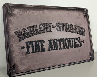 Salems Lot Barlow & Straker Antiques metal sign