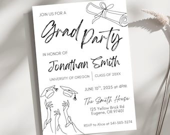Graduation Invitation, Grad Party Invitation, Grad Invite Printable, Editable Canva Template, Invitation Digital Download, Canva Evite
