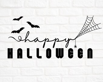 Happy Halloween SVG, Halloween Sign Svg, Cute Halloween Svg, Bat svg, Spider web svg, Halloween Clip Art  (individual svg/dxf/png/eps files)