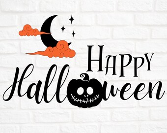 Happy Halloween SVG, Halloween Sign Svg, Cute Halloween Svg, Pumpkin svg, Moon svg, Clouds, Halloween Clip Art (svg/dxf/png/eps files)