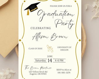 Graduation Invitation, Grad Party Invitation, Grad Invite Printable, Editable Canva Template, Invitation Digital Download, Canva Evite