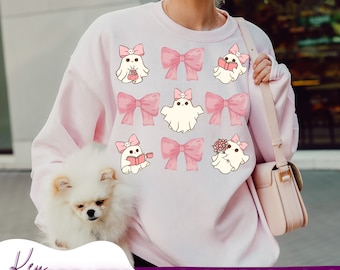 Pink Ghost png, Cute ghost svg, Halloween cute ghost png,Ghost Pink Bow Collage svg, Coquette bow halloween svg, Sublimation png,eps,dxf,jpg
