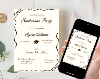 Graduation Invitation, Grad Party Invitation, Grad Invite Printable, Editable Canva Template, Invitation Digital Download, Canva Evite