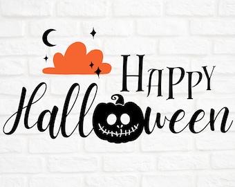 Happy Halloween SVG, Halloween Sign Svg, Cute Halloween Svg, Pumpkin svg, Clouds svg, Moon svg, Halloween Clip Art (svg/dxf/png/eps files)