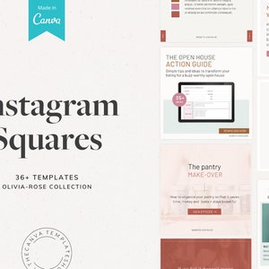 The Olivia-Rose Instagram Squares Canva Template | Canva Grid | Carousel | Content Templates