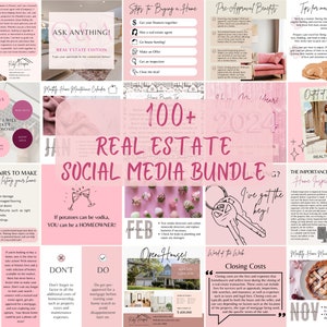 Real Estate Social Media Bundle 100+ Pretty in Pink Canva Customizable