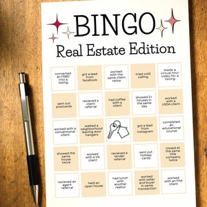 Descarga digital en PDF de tarjeta de bingo de bienes raíces, tarjeta de bingo de agente inmobiliario 2024, lista de verificación de tarjeta de bingo para agente inmobiliario, edición de bingo de bienes raíces