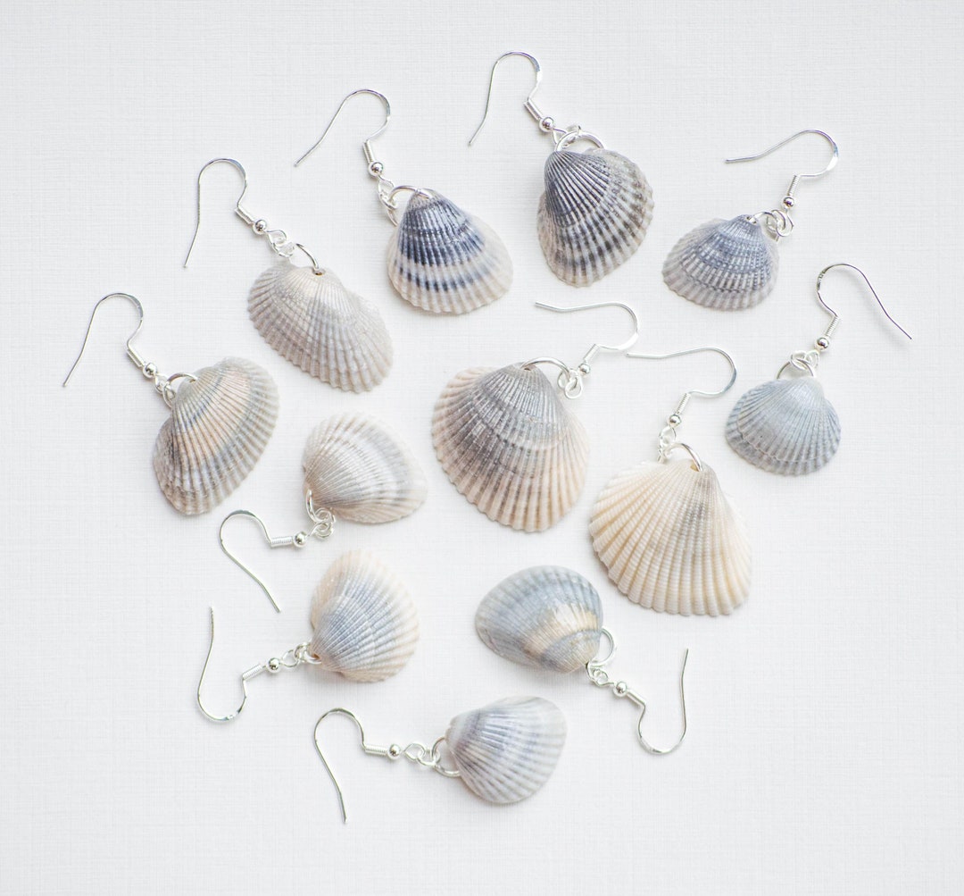 Real Shell Earing Real Seashell Dangle Earrings: Silver Beach Jewelry - Etsy