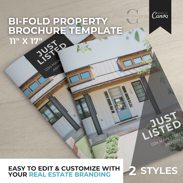 Horizontal Bi-Fold Property Brochure Canva Template, Real Estate Marketing for Open Houses, Property Marketing, Real Estate Templates