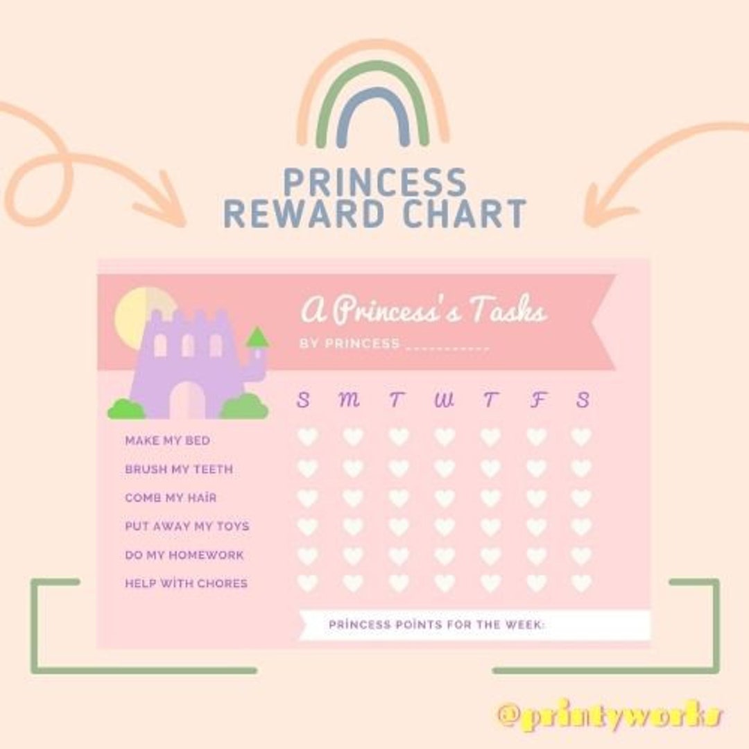 Princess Reward Chart Reward Chart for Kids Printable Chart - Etsy