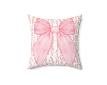 Cuscino quadrato in poliestere filato Coquette Mom, cuscino con fiocco rosa, arredamento coquette, regalo per la mamma, regalo Girly, regali mamma, mamma, fratello, mamma