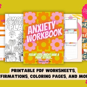 Anxiety Worksheets | Anxiety Coloring Pages | Instant Digital Download | Retro Anxiety Relief Printables | Anxiety Bundle | Therapy Tools