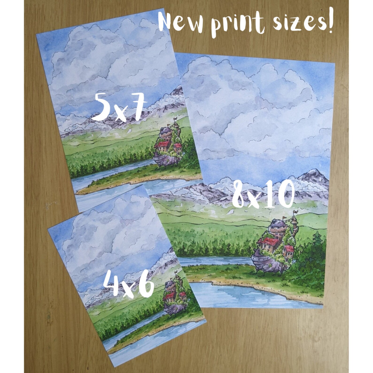 The Mushroom Tree House Print of a Watercolor Painting, Blue Door