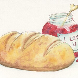 Print - I LOAF U - Bread Pun Watercolor Painting Print